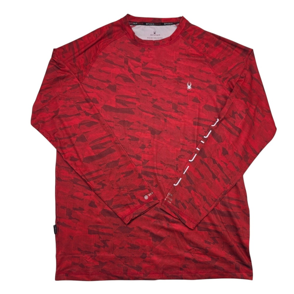 Spyder Swim Mens Red Camo Rash Guard Long Sleeve UPF 30+ Sun Shirt Medium